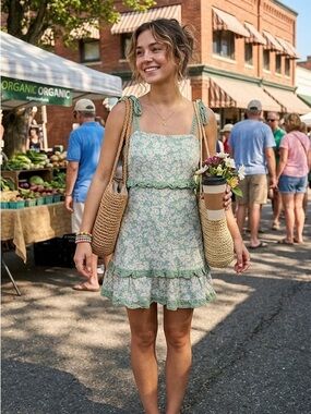 Women’s Floral Tie-Shoulder Mini Dress - Green